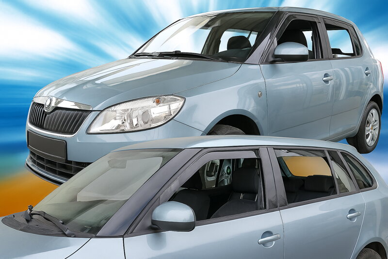 Deflektory ŠKODA FABIA II od 05/2007 do 2015, Hatchback + zadné deflektory Deflektory ŠKODA FABIA II od 05/2007 do 2015, Hatchback + zadné deflektory