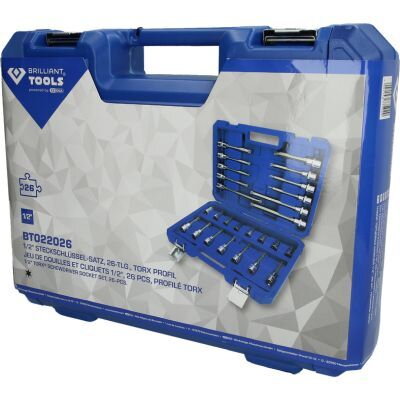 Sada nástrčných kľúčov 1/2" XZN, tisíchranový profil, 26-dielna | Brilliant Tools Sada nástrčných kľúčov 1/2" XZN, tisíchranový profil, 26-dielna | Brilliant Tools