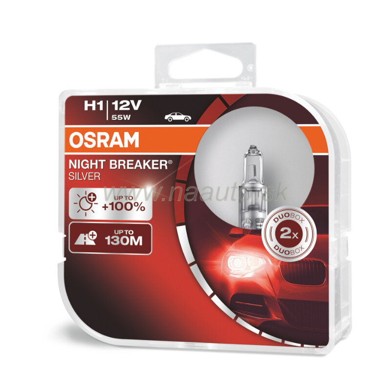 Halogénová žiarovka Osram H1 12V 55W P14,5s NIGHT BREAKER SILVER +100% / 2ks Halogénová žiarovka Osram H1 12V 55W P14,5s NIGHT BREAKER SILVER +100% / 2ks