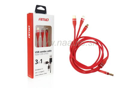 Multi-kábel pre telefón USB C / micro USB 120cm červený FullLINK 3.1A UC-7