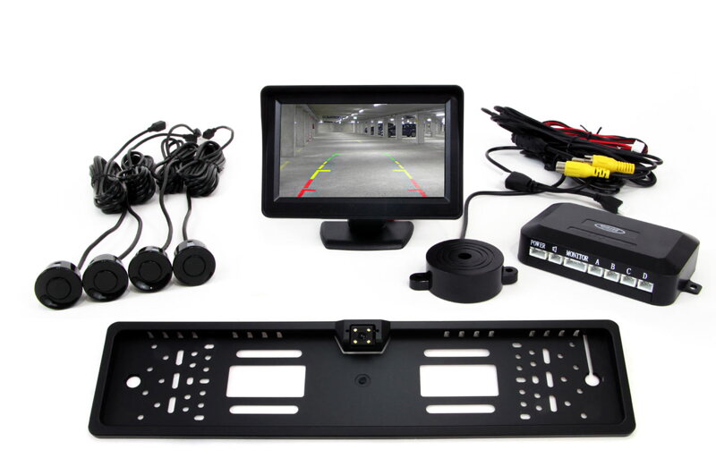 Asistenty parkovania LCD 4,3” s kamerou CAM-402 LED v podložke pod ŠPZ, 4-senzorové, čierne Asistenty parkovania LCD 4,3” s kamerou CAM-402 LED v podložke pod ŠPZ, 4-senzorové, čierne