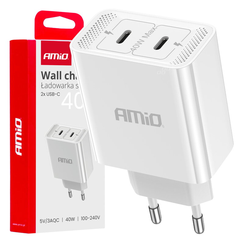 Sieťová nabíjačka 2xUSB-C 40W Quick Charge 230V 