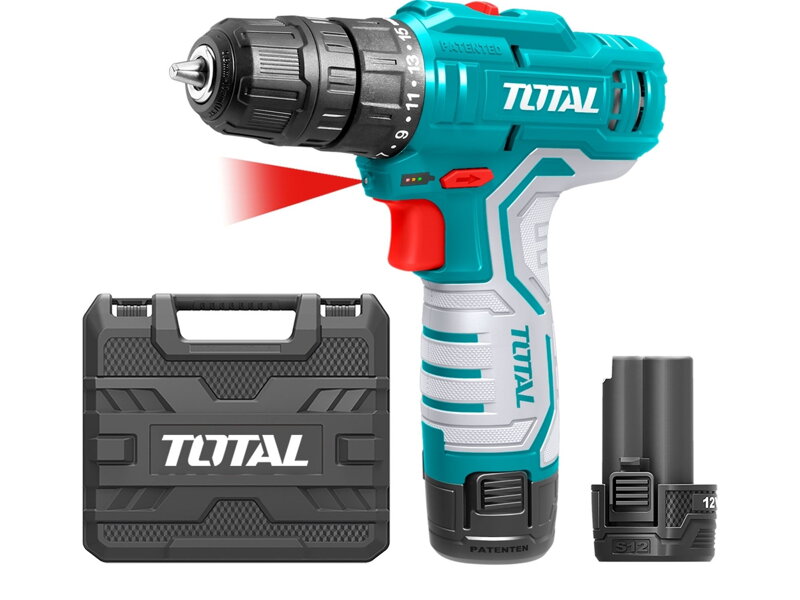 Vŕtací skrutkovač aku, 12V Li-ion (2x), 1500mAh TOTAL-TOOLS Vŕtací skrutkovač aku, 12V Li-ion (2x), 1500mAh TOTAL-TOOLS